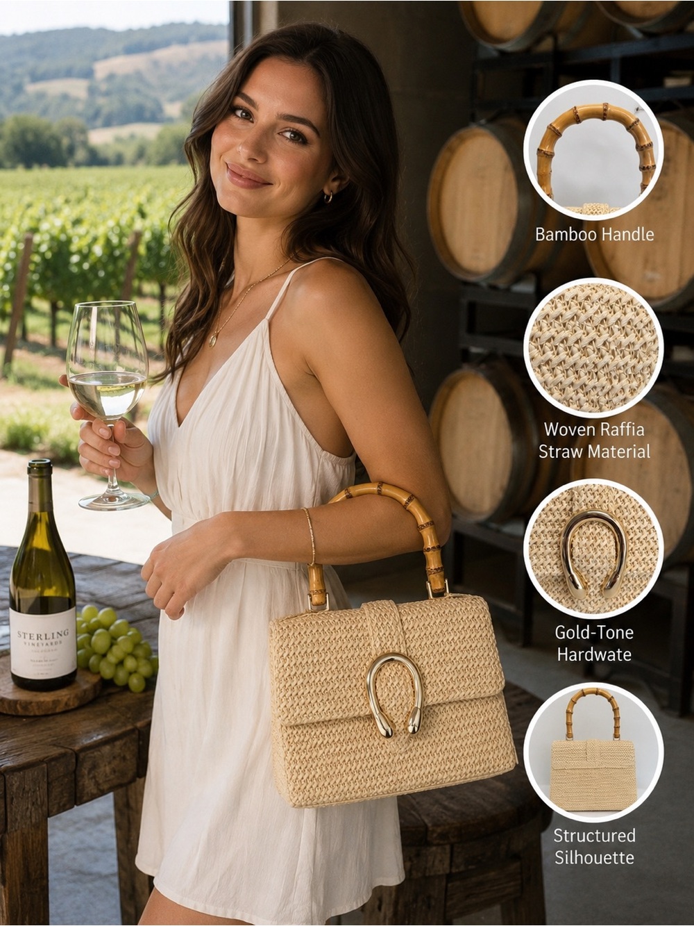 Tommy Bahama | Natural Clutch with Bamboo Handle & Snap Lock w/Crossbody 🌴 - Picture 4 of 10